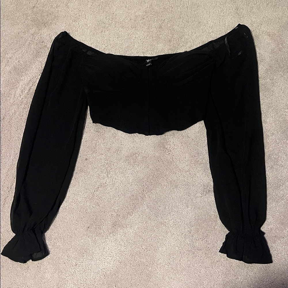 NWT size large windsor Black long sleeve padded corset top with sheer sleeves